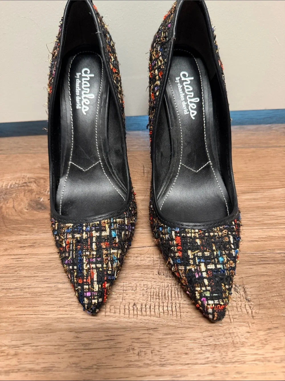 Charles by Charles David Black Multicolor Tweed Pointed Pumps